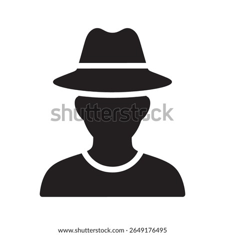 Incognito mode icon with a person in a hat and sunglasses representing privacy anonymous browsing and a secret agent or spy vector solid glyph icon