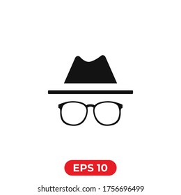 Icono de modo incognito. Ilustración del agente espía. Símbolo vector de exploración privada