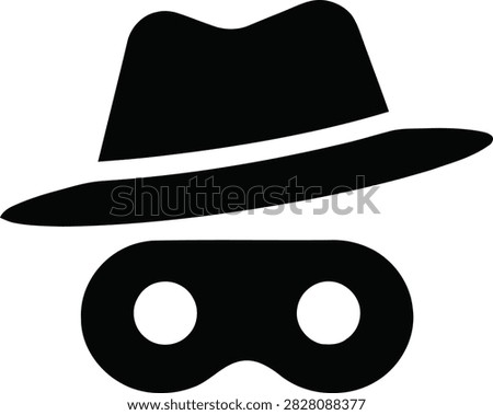 Incognito mode icon. A stylized hat and mask symbol representing private browsing, anonymity, and hidden identity on the internet.