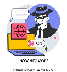 Incognito-Modus. Private Nutzung des Browsers. Anonyme Suche auf Laptop. Datenschutz im Internet und Datenschutz. Vertrauliche Informationen. Flache Vektorgrafik