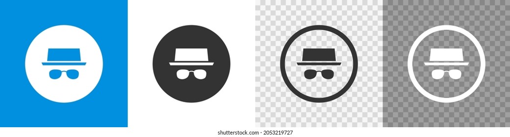 Incognito mode set flat icon. Browse in private, button. Vector Illustration