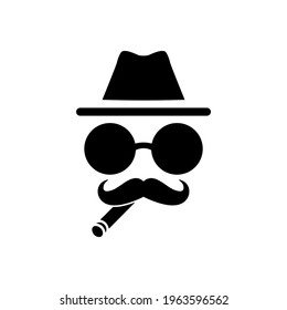 Incognito Mustache with Cigar on Mouth Icon Symbol. Vector Illustration