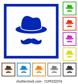 Incognito with mustache flat color icons in square frames on white background