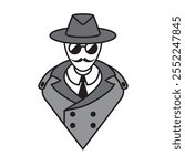 Incognito pinpoint. Mafia, Spy character. Vector illustration