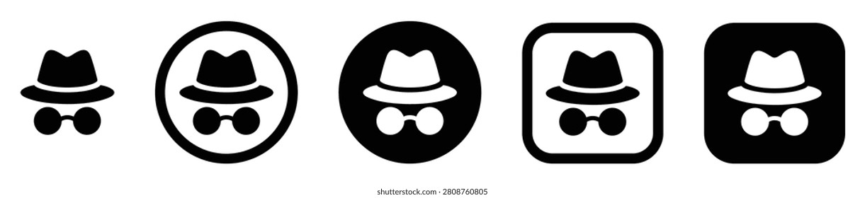 Incognito, private, browsing, anonymous, privacy, browser and security icons for web interfaces, mobile apps and websites.