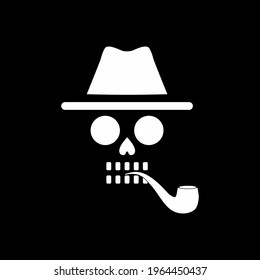 Incognito Skull with Tobacco Pipe Icon Symbol. Vector Illustration 