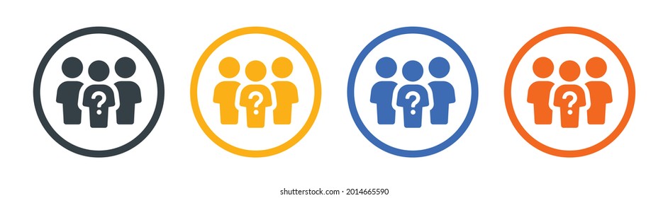 Incognito, unknown person icon vector illustration. Group of people with question mark symbol.