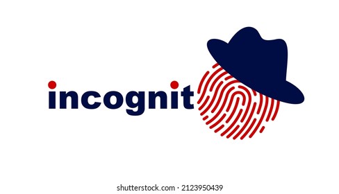 Incognito vector concept finger print with hat like a spy, criminal hiding his person, against law illegal man, unidentified person.