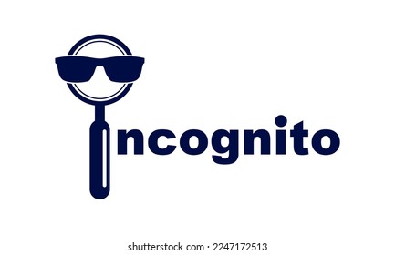 Incognito vector concept magnifying glass with dark glasses, criminal hiding his person, against law illegal man, unidentified person.