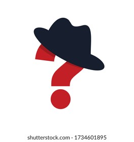 El signo de interrogación del concepto de vector cognito con sombrero como un espía, criminal ocultando a su persona, contra el hombre ilegal de la ley, persona no identificada.