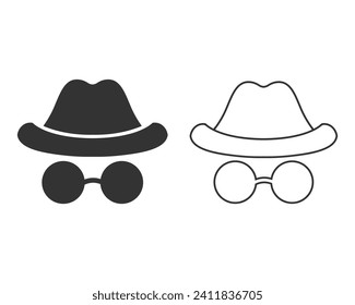 Incognito vector line icon set. filled flat sign for mobile concept and web design. Hat and glasses glyph icon. Anonymous spy agent symbol, logo illustration