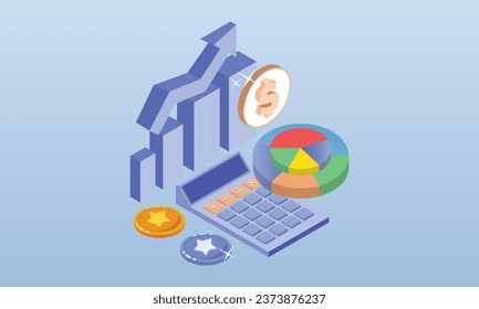 Income calculation.on blue background.3D design.isometric vector design Illustration.