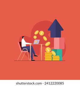 Income from capital Investment and Money growth, Investor with revenue graph and Increase earnings