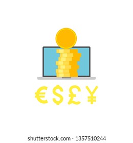 Income with Different Currency Vector Flat Icon Isolated on White Background.