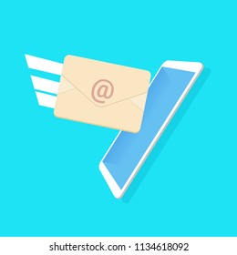 income email envelope messenger application blue background cartoon flat vector illustration