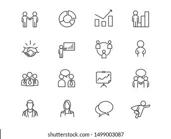 Income, Finance And Banking Sector Vector Linear Icons Set. Business People Outline Symbols Pack. Collection Of Business People And Money Icons Isolated Contour Illustrations. Financial Analytics