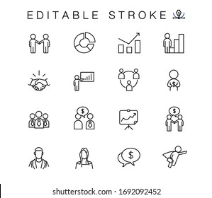 Income, Finance And Banking Sector Vector Linear Icons Set. Business People Outline Symbols Pack. Collection Of Business People And Money Icons Isolated Contour Illustrations. Financial Analytics