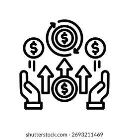 Ilustración vectorial de línea de icono de flujo de ingresos