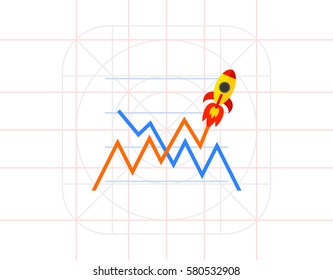Income graph go up like rocket icon
