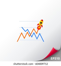 Income graph go up like rocket icon