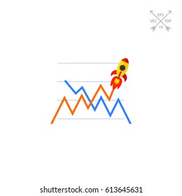 Income graph go up like rocket icon