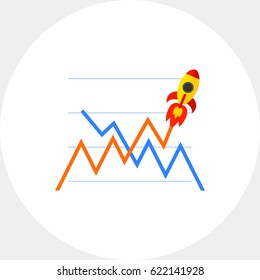 Income graph go up like rocket icon