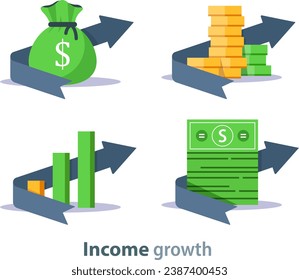 Income growth arrow,return on investment, budget planning, mutual fund, pension savings account,dividends concept