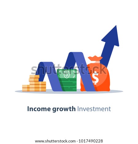 Income growth chart, banking services, financial report graph, return on investment flat icon, budget planning, mutual fund, pension savings account, interest rate, vector illustration