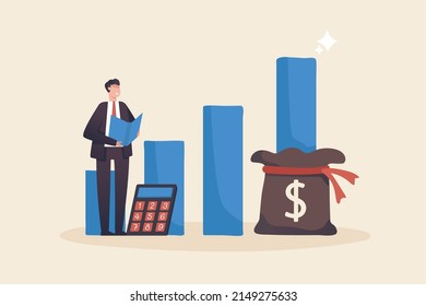 Income growth chart, financial report graph, return on investment  budget planning, mutual fund. Businessman calculates income from investments.