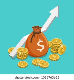 Income Growth Flat Isometric Vector Concept. Concept Of Financial Growth, Business Productivity, ROI, Financial Performance.