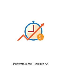 Income growth graph clock face return on investment chart budget planning time is money concept arrow up pension fund savings