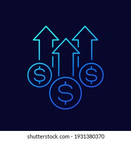 income growth, money line icon, vector