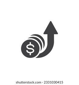 Income growth vector icon. Dollar coin and arrow up filled flat sign for mobile concept and web design. Increase revenue glyph icon. Symbol, logo illustration. Vector graphics