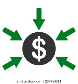 Income icon from Business Bicolor Set. This flat vector symbol uses green and gray colors, rounded angles, and isolated on a white background.