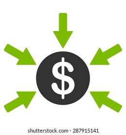 Income icon from Business Bicolor Set. This flat vector symbol uses eco green and gray colors, rounded angles, and isolated on a white background.