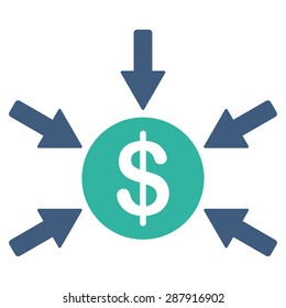Income icon from Business Bicolor Set. This flat vector symbol uses cobalt and cyan colors, rounded angles, and isolated on a white background.