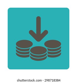 Income icon from Commerce Buttons OverColor Set. Vector style is grey and cyan colors, flat square rounded button, white background.