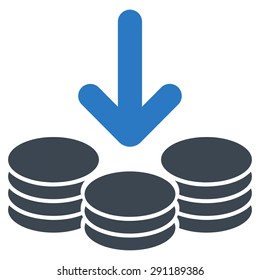 Income icon from Commerce Set. Vector style: bicolor flat symbol, smooth blue colors, rounded angles, white background.