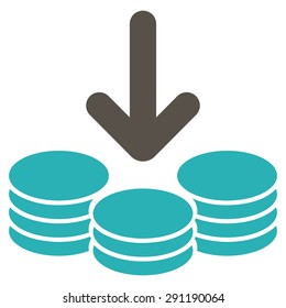 Income icon from Commerce Set. Vector style: bicolor flat symbol, grey and cyan colors, rounded angles, white background.