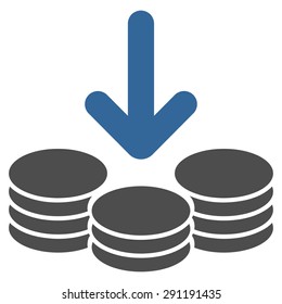 Income icon from Commerce Set. Vector style: bicolor flat symbol, cobalt and gray colors, rounded angles, white background.