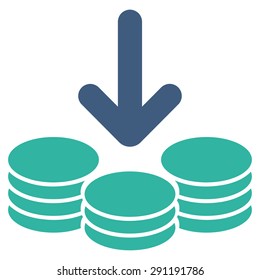 Income icon from Commerce Set. Vector style: bicolor flat symbol, cobalt and cyan colors, rounded angles, white background.