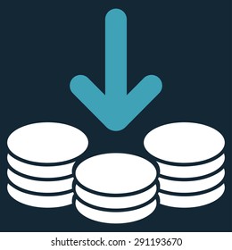 Income icon from Commerce Set. Vector style: bicolor flat symbol, blue and white colors, rounded angles, dark blue background.