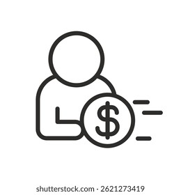 income icon, human holding a dollar, thin line vector illustration eps10