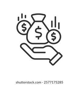 Income, icon in line design. Income, earnings, salary, wages, profit, revenue, financial gain on white background vector. Income editable stroke icon