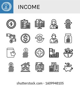 income icon set. Collection of Coin, Accounting, Accountant, Dollar coins, Cash back, Budget, Revenue, Salesman, Savings, Coins, Piggy bank icons