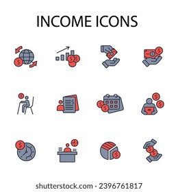 conjunto de iconos de ingresos.vector.Curso editable.Signo de estilo lineal para usar diseño web,logotipo.Ilustración de símbolo.