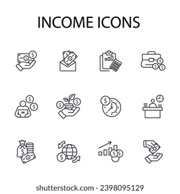 conjunto de iconos de ingresos.vector.Curso editable.Signo de estilo lineal para usar diseño web,logotipo.Ilustración de símbolo.