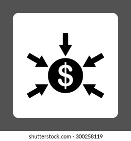 Income icon. This flat rounded square button uses black and white colors and isolated on a gray background.