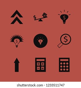 income icon. income vector icons set calculator, money ideas, up arrow and dollar house scales