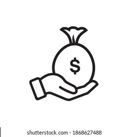 income icon vector illustration, hand with a bag of money. rich symbols.